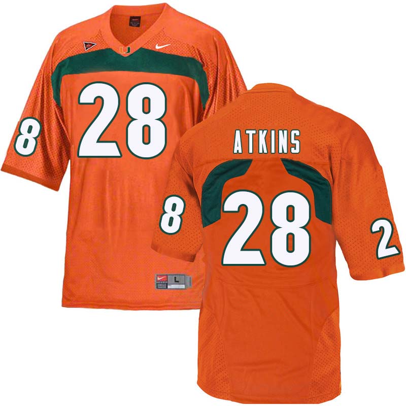 Nike Miami Hurricanes #28 Crispian Atkins College Football Jerseys Sale-Orange